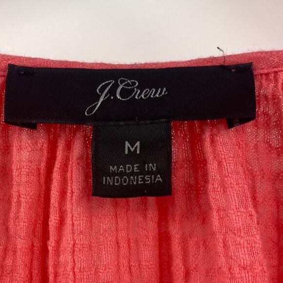 J Crew Cotton Gauze Mini Dress Keyhole V Neck Long Sleeve Coral Pink Womens M - Picture 6 of 9